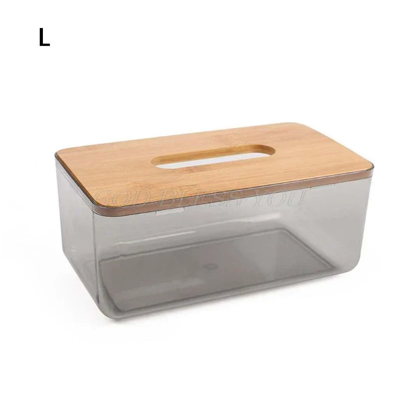 Caja de pañuelos con tapa de madera – Soporte de bambú y plástico 🌿🌿