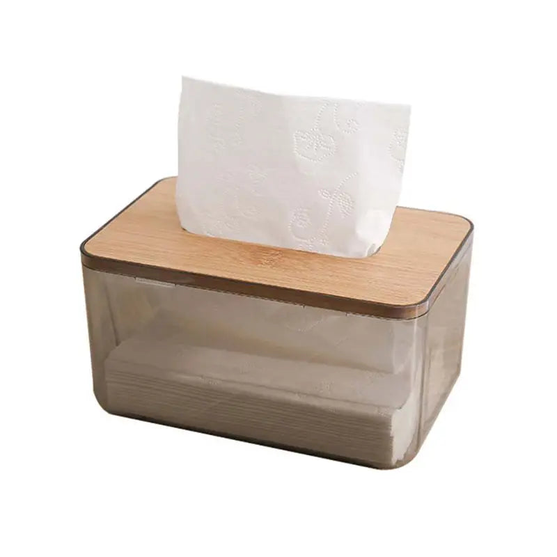 Caja de pañuelos con tapa de madera – Soporte de bambú y plástico 🌿🌿