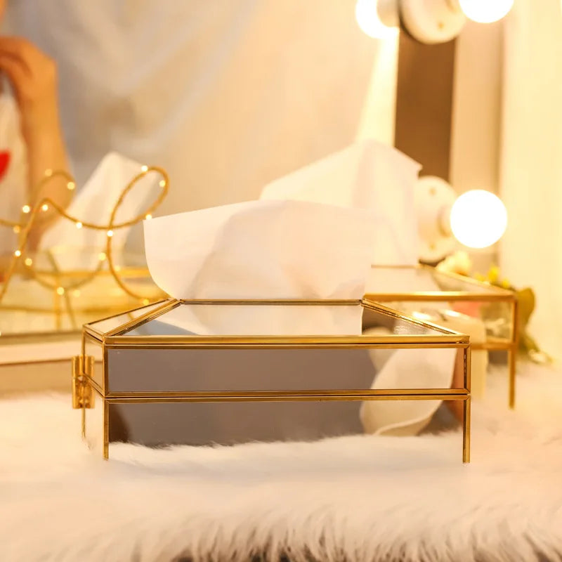 ✨ Caja de pañuelos de vidrio con espejo de lujo – Soporte para toallas de papel a prueba de agua ✨