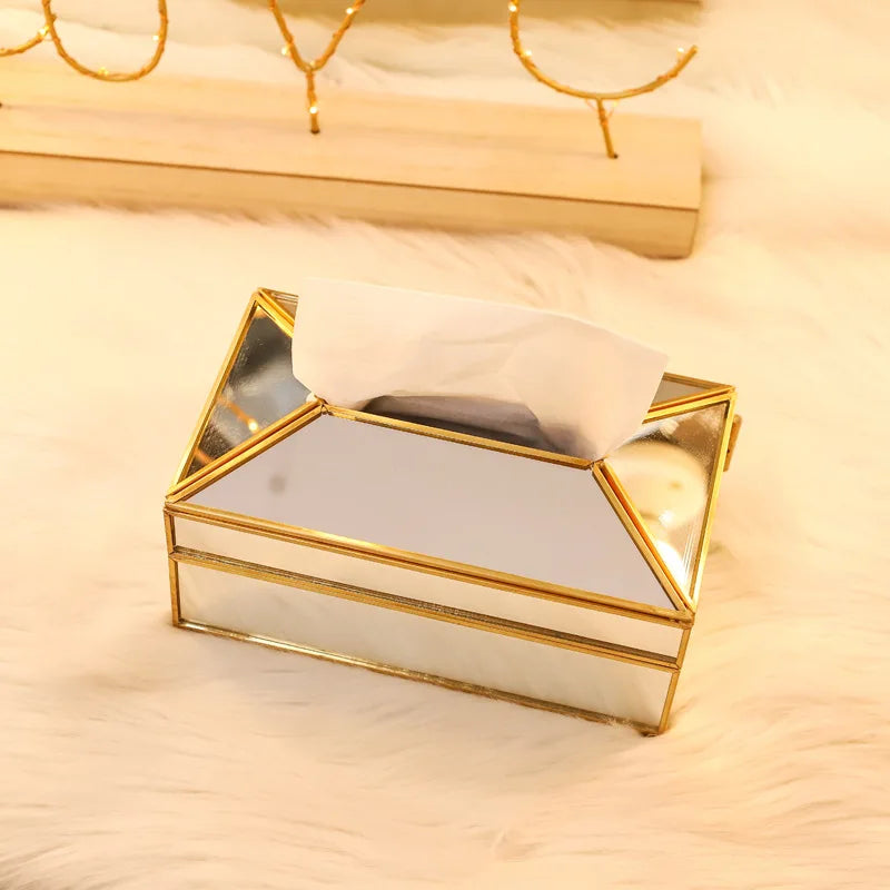 ✨ Caja de pañuelos de vidrio con espejo de lujo – Soporte para toallas de papel a prueba de agua ✨