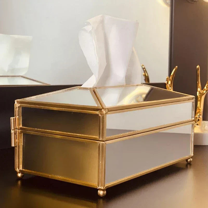 ✨ Caja de pañuelos de vidrio con espejo de lujo – Soporte para toallas de papel a prueba de agua ✨