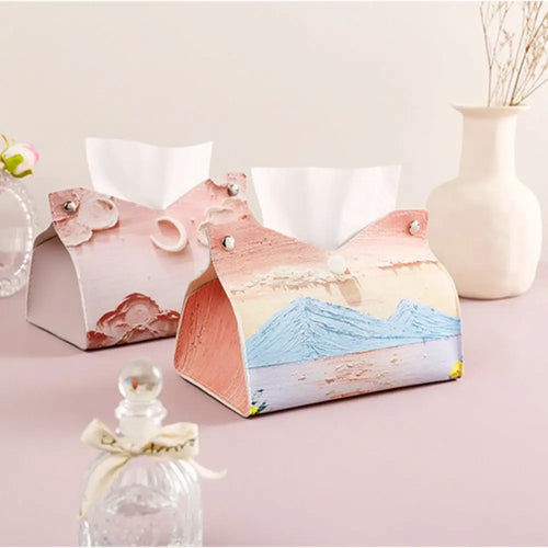 🎀 Caja de Pañuelos de Cuero Rosa Creativa – 🎀 Almacenaje Duradero para Toallas de Papel