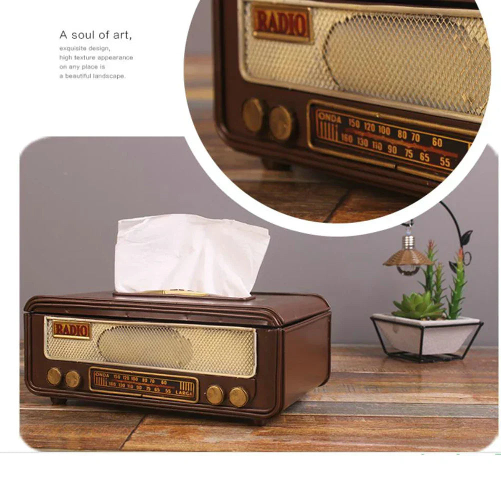 🎁 Caja de pañuelos en forma de radio retro – Soporte para toallas de papel y servilletas para hogar, bar, oficina