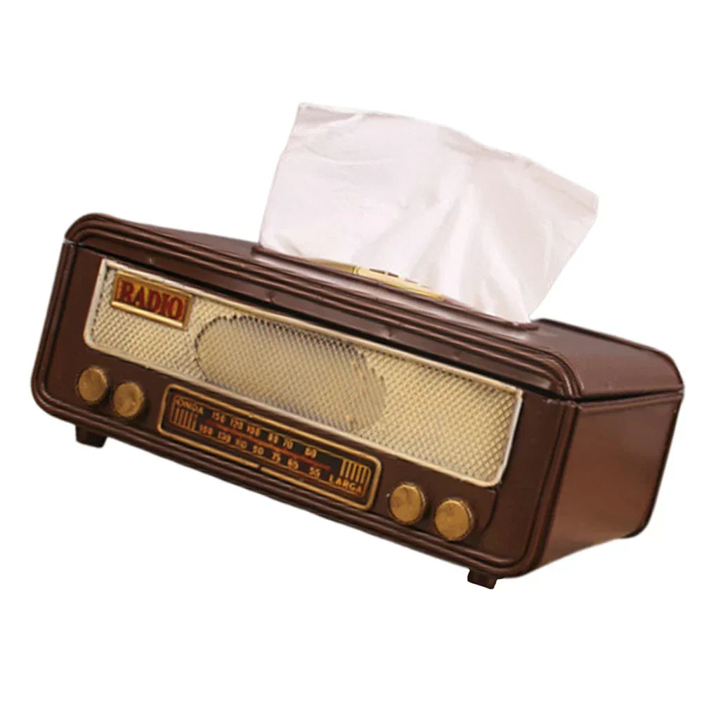 🎁 Caja de pañuelos en forma de radio retro – Soporte para toallas de papel y servilletas para hogar, bar, oficina