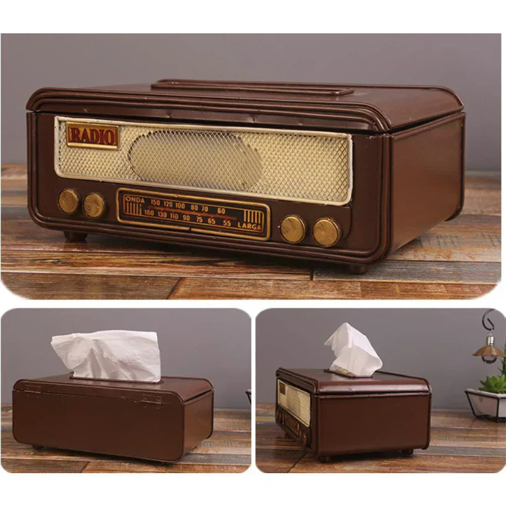 🎁 Caja de pañuelos en forma de radio retro – Soporte para toallas de papel y servilletas para hogar, bar, oficina