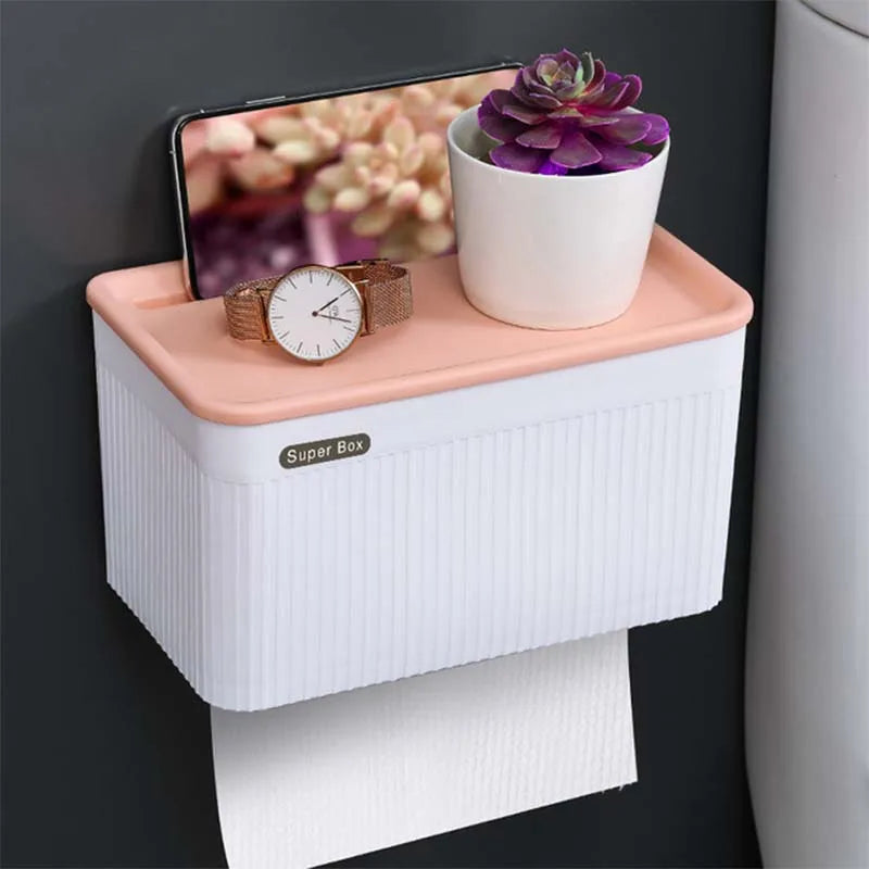 🚿Soporte de Papel Higiénico a Prueba de Agua – Montaje en la Pared con Caja de Almacenamiento